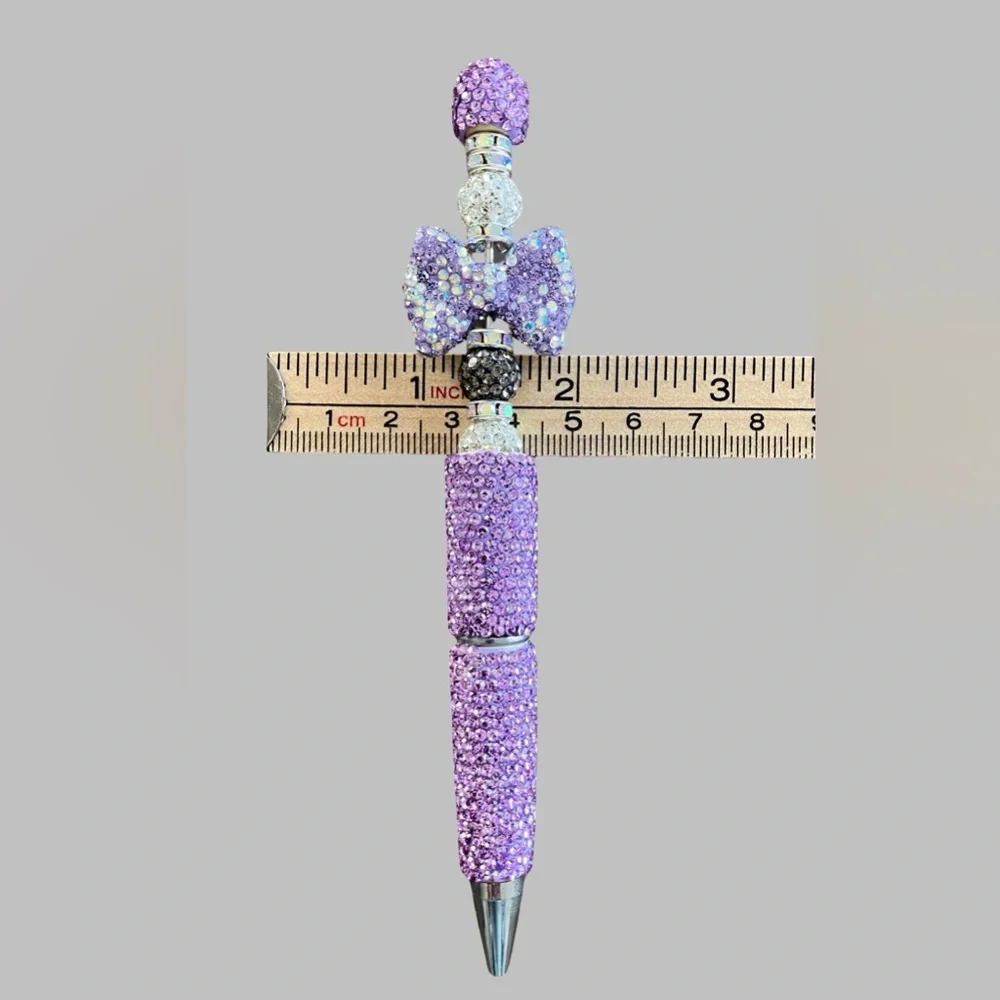 Handcrafted Rhinestone Beaded Purple Silver-tone & Black Pen Black Ink NEW